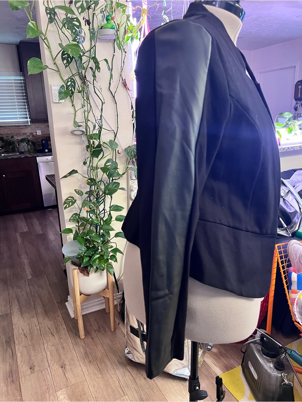 torrid Black Open-Front Blazer with Faux Leather Sleeves - Picture 5 of 8